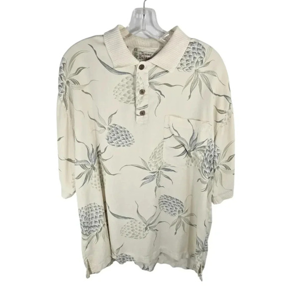 {Tommy Bahama} Men's Tropical 100% Silk Pineapple Print Ripped Collar Polo Shirt - Picture 1 of 12